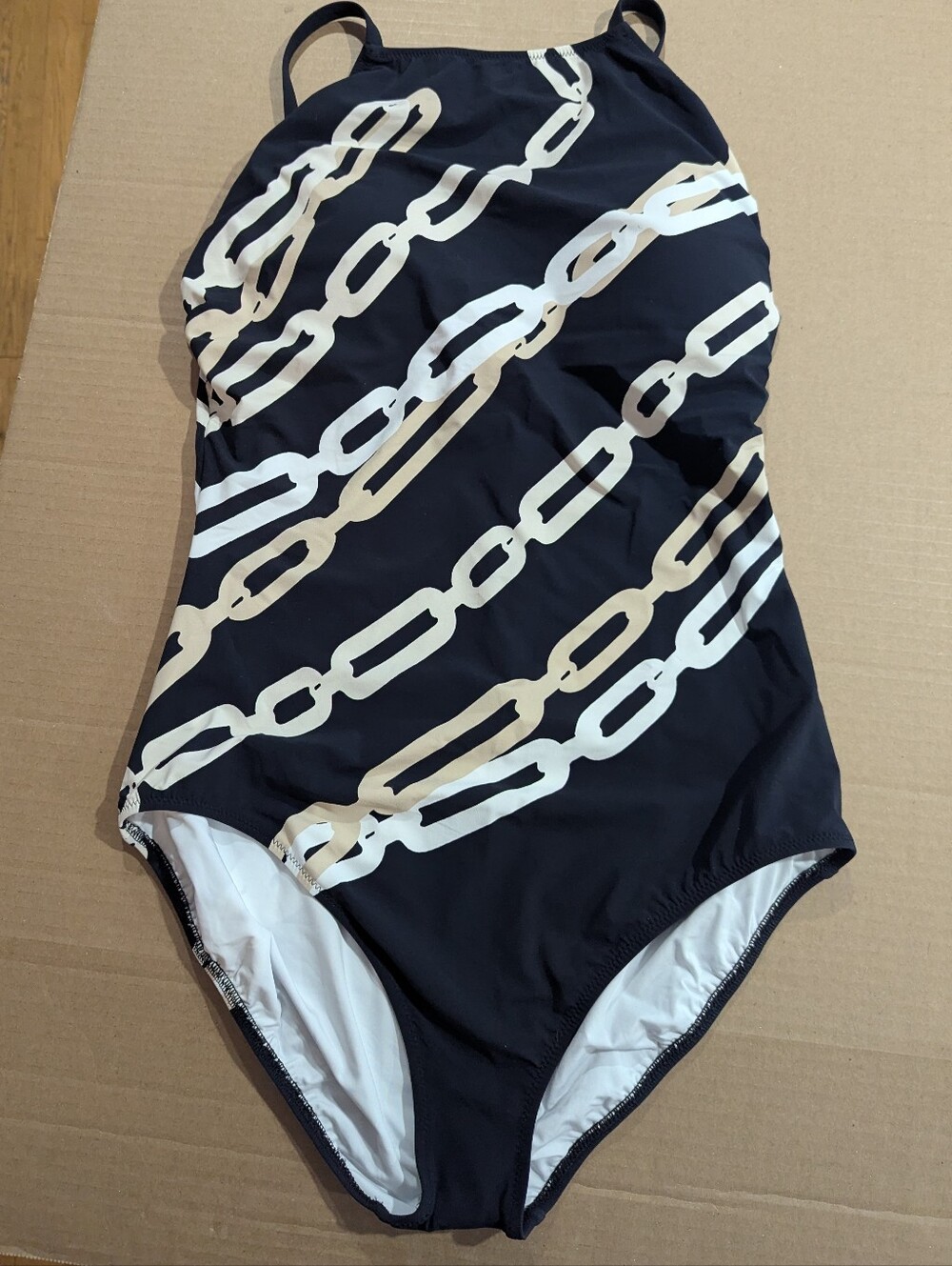 Gottex Black White Cream Chain Pattern One Piece Swim Suit Sz 16 *NWOT - Picture 2 of 16